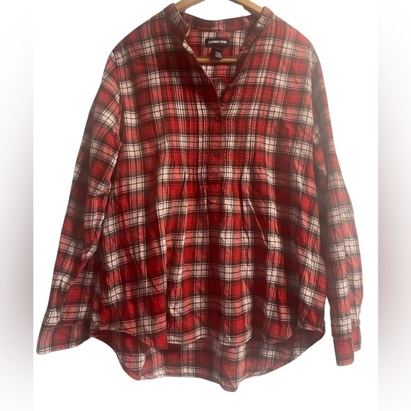Lands end plaid flannel shirt for girls. Size 16. Hi low hem line and very soft. - Picture 1 of 4